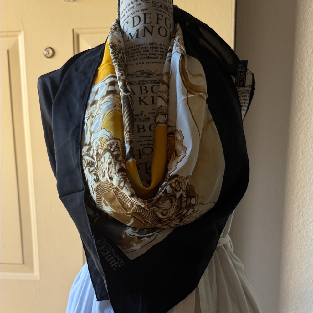 Gianfranco Ferre Scarf with Gold and Black Pattern